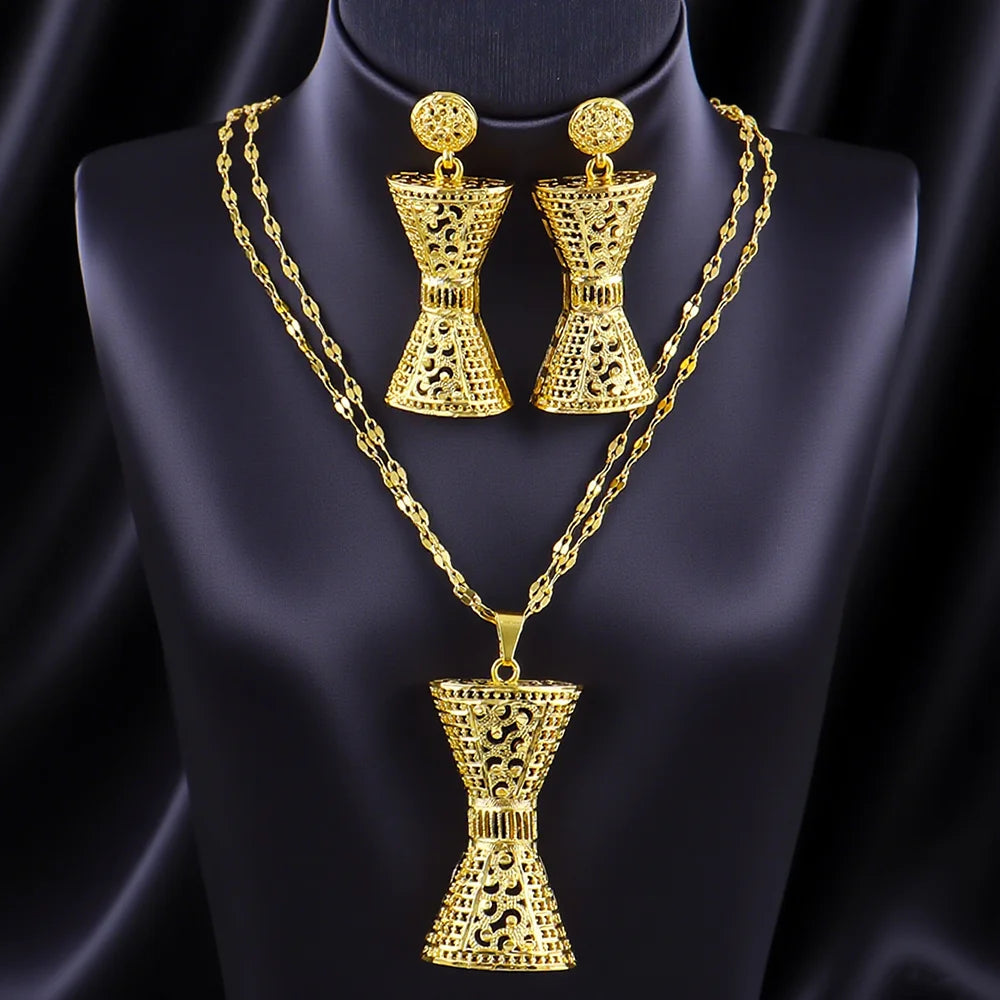 Dubai 24K Gold Color Jewelry Sets Wedding African Necklace Earrings For Women Nigerian Indian Bridal Costume Set Party Gifts