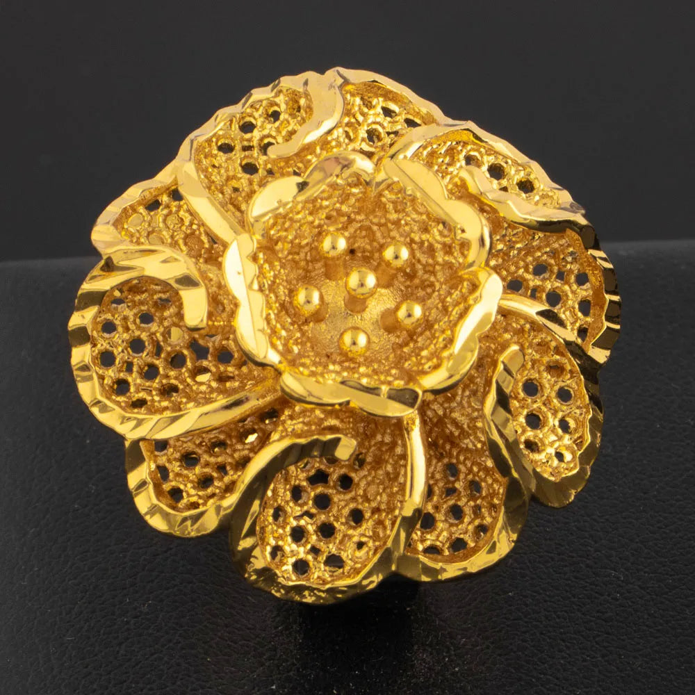 Ethiopia Arab Dubai Gold Plated Rings For Women Resizable 18K Gold Plated Jewelry For Wedding And Party Gifts