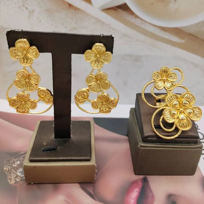 African 2pcs jewelry set bohemia Gold Color earrings ring Set for Women weddings earrings ring anniversar Jewelry