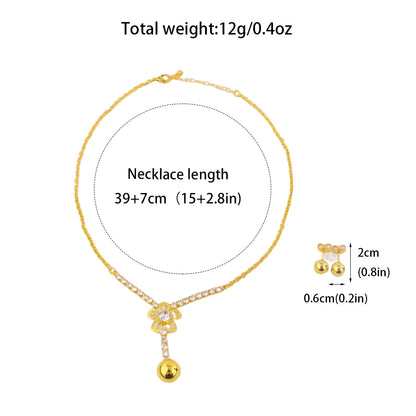 France Delicate Zircon Necklace Earrings For Women Girls Old Money Wind Gold Color Clavicle Chain Jewelry Set For Summer Wear