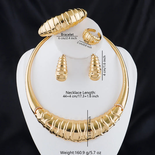 Dubai Jewelry Set For Women 18K Gold Plated Luxury Necklace Earrings Bracelet And Ring Set Jewelry For Wedding Party Trending