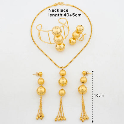 Dubai Beaded Jewelry Set, Gold-Tone Tassel Earrings Necklace for Women, African Party Gift Chic Drop Design