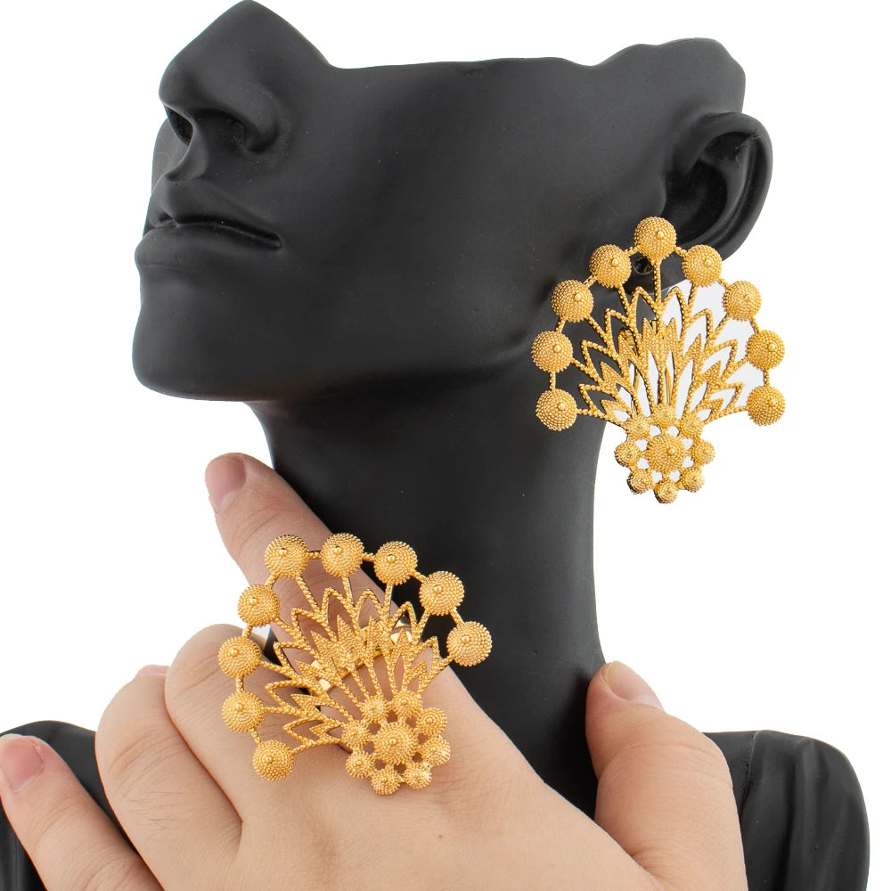 Earrings Jewelry Set for Women African Color Earrings with Ring Unusual Design Ear Accessories Girls Lover Daily Gifts