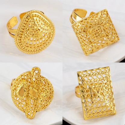 Mid East plated 3pcs Jewelry Set For Women India Dubai Jewelry Geometry Earrings Necklace Ring Set Apply for Party Wedding