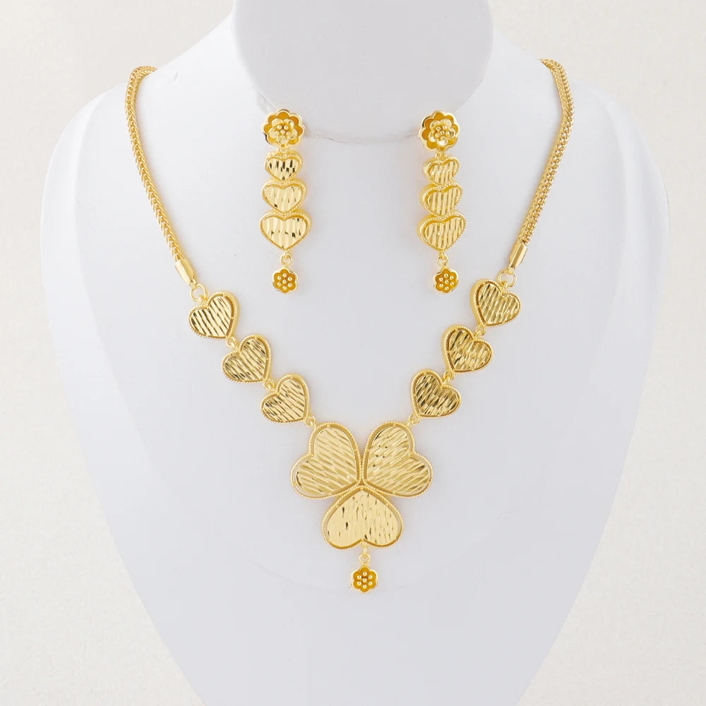 Fashion Jewelry for Women Dubai Pendant Jewelry Love Shape Earrings Necklace Set African Gold Bridal Jewelry Wedding Party
