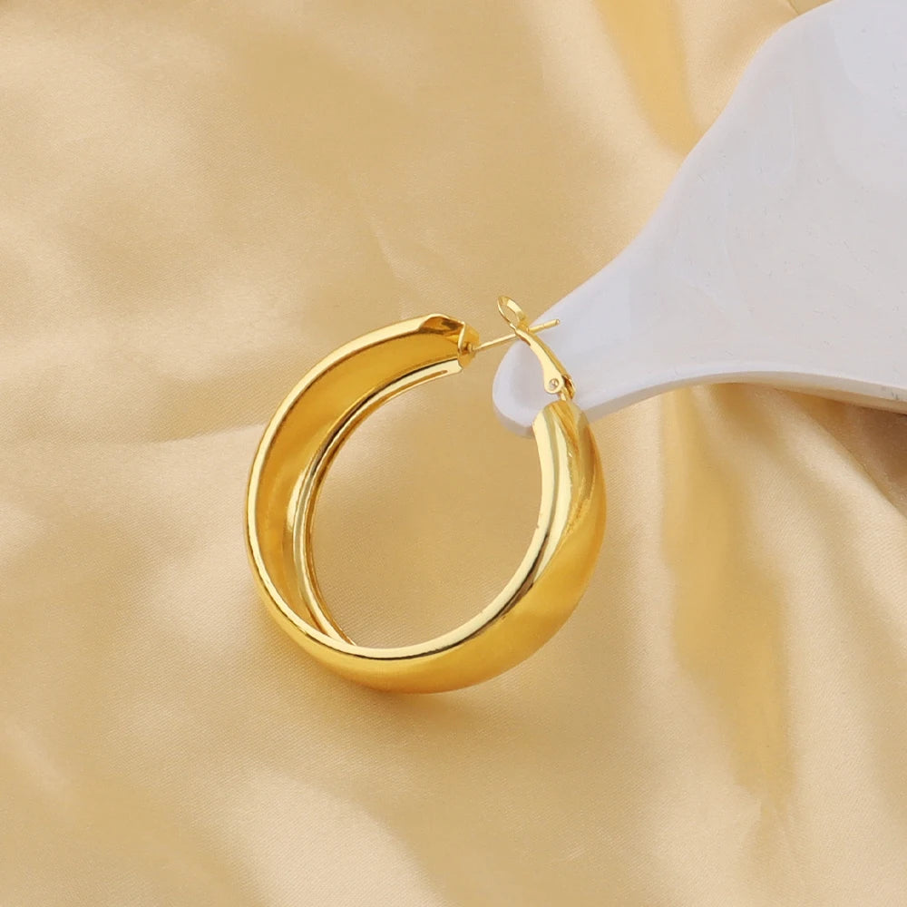 316L Stainless Steel Geometric U-Shape Hoop Earrings 18K Gold Plated Earrings For Women Wide Round Jewelry Fashion Gift