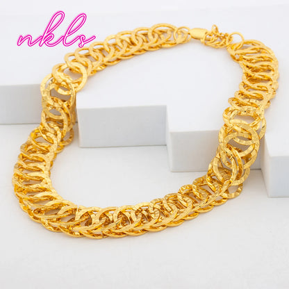 Fashion Thick Chain Jewelry Set Women  Plated Drop Earrings Necklace Bracelet High Quality African Wedding Jewelry Gift
