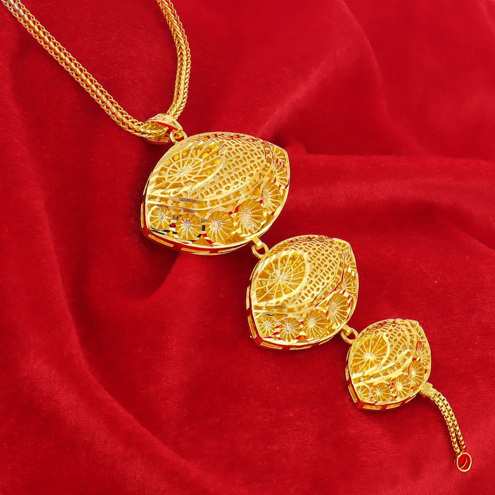 Dubai Hollow Design 18K Gold Plated Chain Necklace Charms Earrings for Women Jewelry Set for Daily Wear Party Wedding Gift