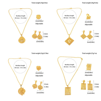 Mid East plated 3pcs Jewelry Set For Women India Dubai Jewelry Geometry Earrings Necklace Ring Set Apply for Party Wedding