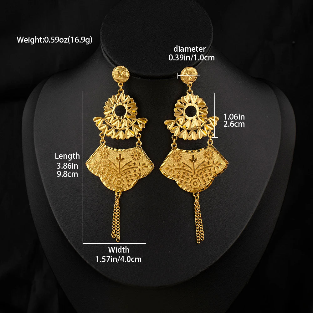 Dubai Gold-Plated Jewelry Statement Earrings for Women with Openwork Design, Suitable for Everyday Wear, Hypoallergenic, and Wat