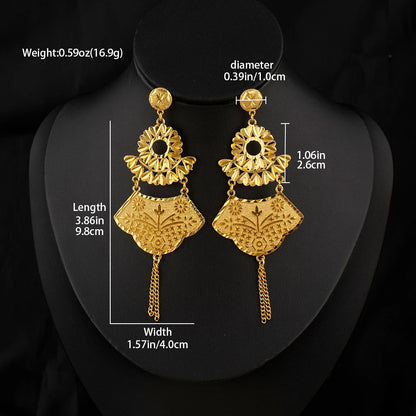 Dubai Gold-Plated Jewelry Statement Earrings for Women with Openwork Design, Suitable for Everyday Wear, Hypoallergenic, and Wat