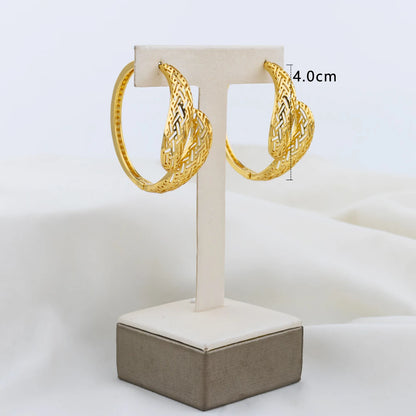 4set Gold Color Hoop Earrings for Women Exquisite Fashion Round Hollow-out Wedding Copper Earrings Engagement Jewelry Accessory - YUEMING JEWELRY