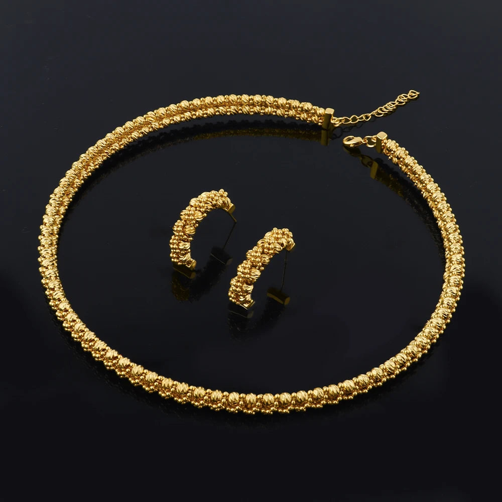 Dubai 18K Gold Plated Necklace Bracelet Ring Earrings Set for Women Charms Jewelry Set for Women Elegant Gift for Party Wedding