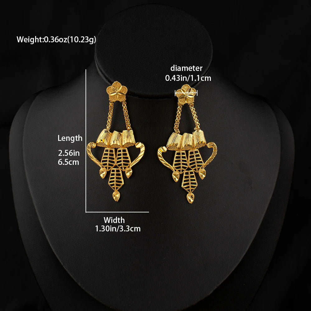 Dubai Gold-Plated Jewelry Statement Earrings for Women with Openwork Design, Suitable for Everyday Wear, Hypoallergenic, and Wat