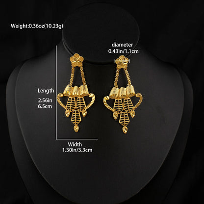 Dubai Gold-Plated Jewelry Statement Earrings for Women with Openwork Design, Suitable for Everyday Wear, Hypoallergenic, and Wat