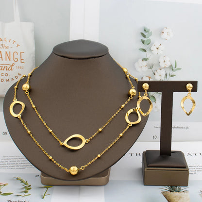 Dubai Bead Chain & Rose Flower Pendant Set, Long Necklace Earring Set for Bride Luxury Jewelry Sets Women Gift