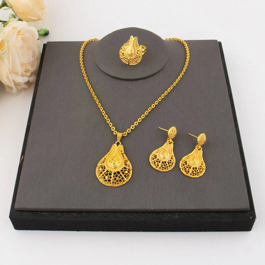 Arab New Style Women Jewelery Set Nigerian Senior Earrings Luxury Necklace Ring Apply to Mother's Day Gift Seasonal Promotion