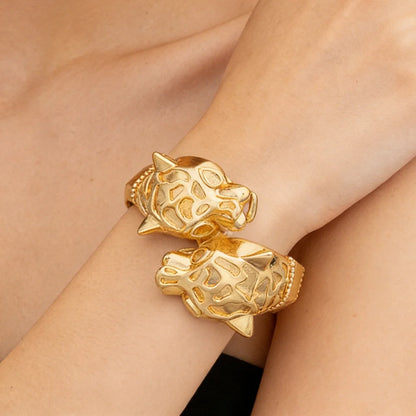 18K Gold-Plated Dubai Leopard Bracelet & Adjustable Ring, Copper Luxury Jewelry Gift for Women, Elegant Christmas Party Accessor