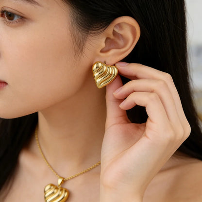 heart-shaped jewelry set woman gold stainless steel earrings necklace Two Piece Jewelry Set accessories for girls gift