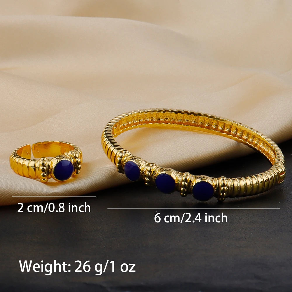 Fashion Multy Colors Personalized 18k gold plated ring and bracelet jewelry set daily wear High Temperament bracelets Girl Gift