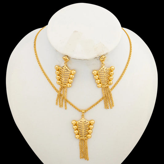 Plated Italian Color Jewelry Set for Women, Pendant Necklace & Earrings, Bohemia Engagement Gift, Elegant Jewellery Wom