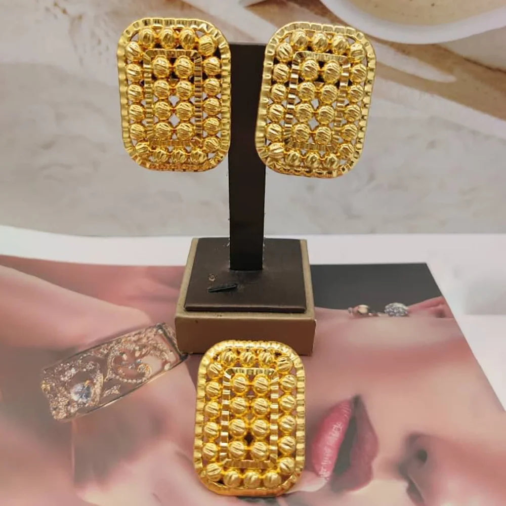 African 2pcs jewelry set bohemia Gold Color earrings ring Set for Women weddings earrings ring anniversar Jewelry