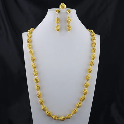 High Quality Luxury plated necklace set Women's Fashion Rugby Beads Chain party earrings ring cuban chain necklace Jewelry Girls