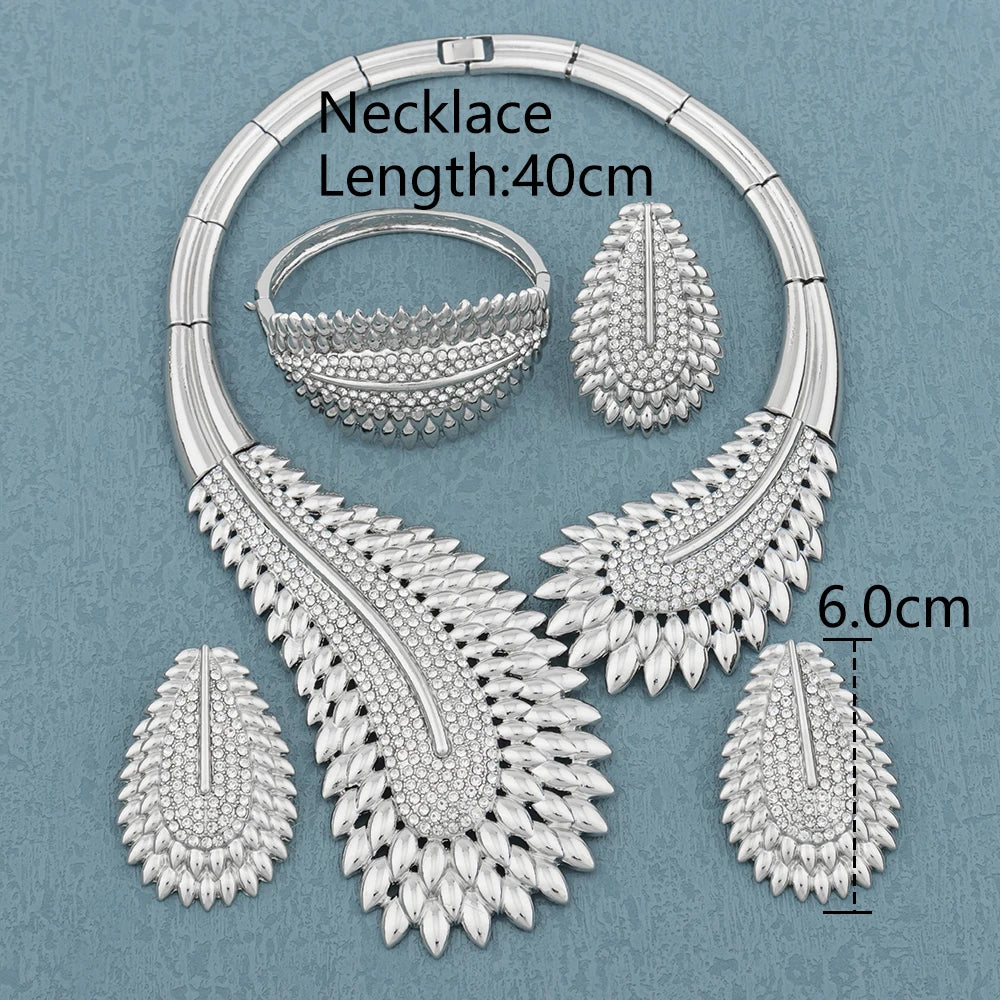 Italian Plated Jewelry Set for Women - Large Color Lady Necklace Earrings Bracelet Ring - High Quality Wedding Jewelry