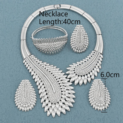 Italian Plated Jewelry Set for Women - Large Color Lady Necklace Earrings Bracelet Ring - High Quality Wedding Jewelry