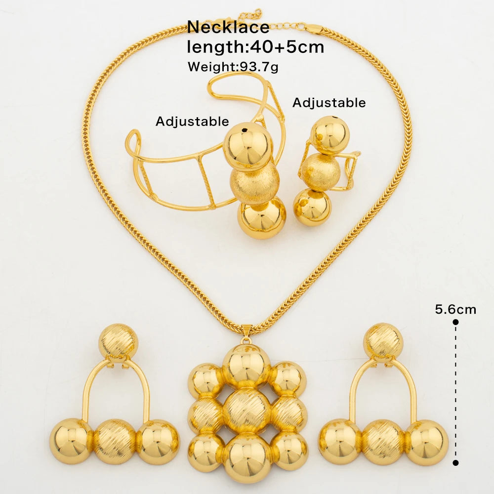 Luxury Gold Color Jewelry Set Women Nine Beads Large Earrings Bracelet Ring Necklace African Dubai Fashion Italy Christmas Gift