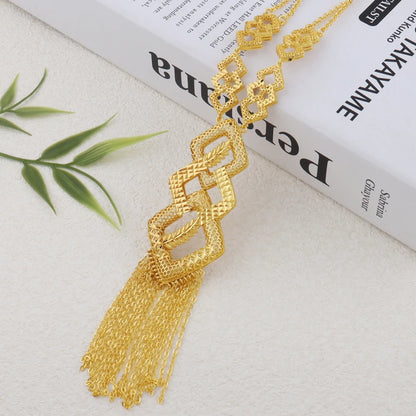 dubai style womens jewelry set 24K luxury Gold Color Long Necklace Set  Nigerian Party Bridal Wedding Necklace Earrings Set