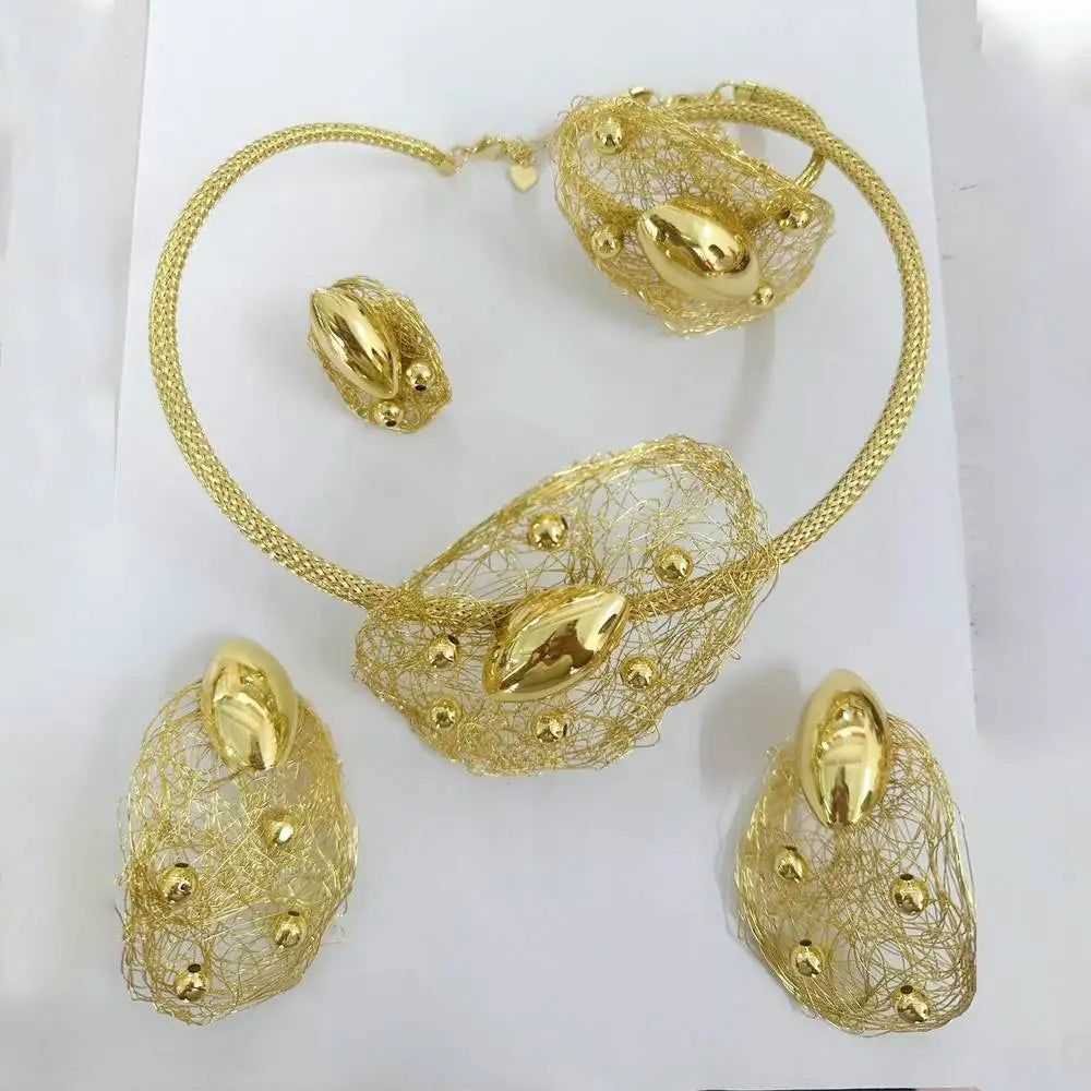 Simple elegant Irregular Flower Jewelry Set fine charming Choker Collar Brazalete Aretes Anillo 4PC Jewels Set for New Year Gift