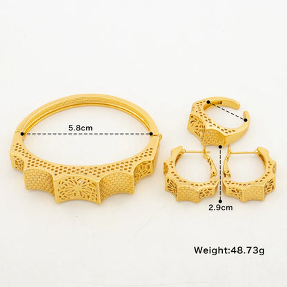 Luxury Gold-Plated Set for Bride | Spiral Clip Earrings Necklace Bracelet Ring Engagement Party Gift Women