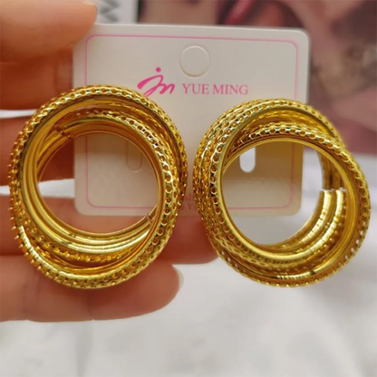 Trendy Round Metal Earrings For Women Gold Color Simple Style Stud Ear Party Holiday Fashion Jewelry Accessories Birthday Gifts