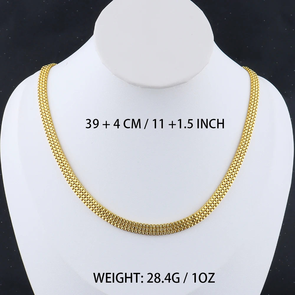 Stainless Steel Flat Necklace Gold Color Waterproof Golden Plated Snake Chains Necklaces No Fade Jewelry Accessories Gift