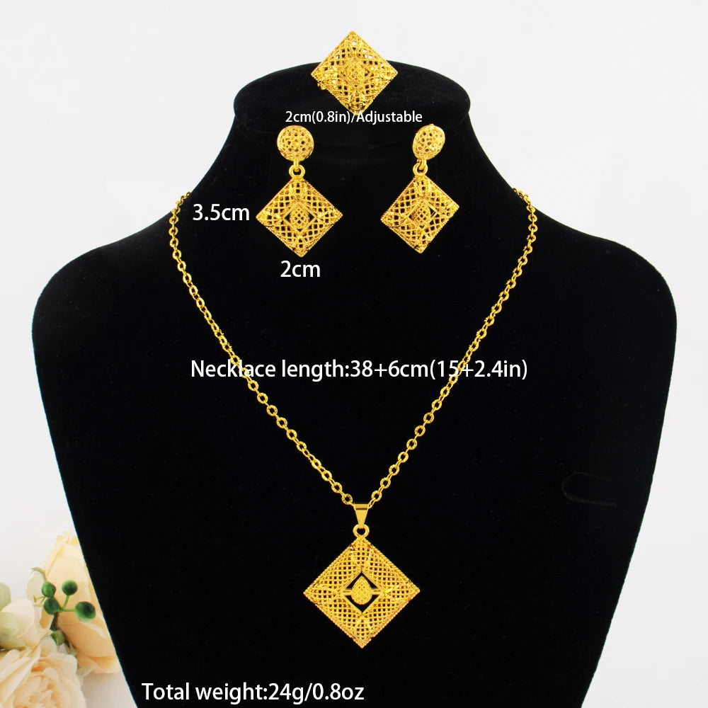 fashion gold jewelry set stainless steel earrings necklaces for women simple Personality gift wedding party Accessories