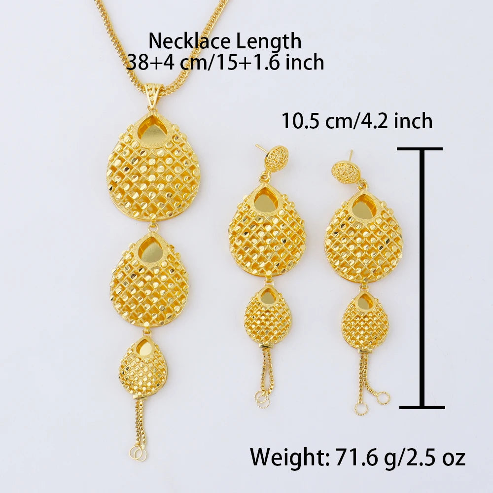 Dubai Luxury Jewelry Sets for Women, Bridal Earrings Necklace Wedding Party Gift, India Spain Charm jewellery woman