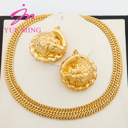 YM Jewelry Sets for Women Dubai Gold Color Bold Earrings Copper Big Necklace Charm Chains Jewellry Accessories Wedding Gifts