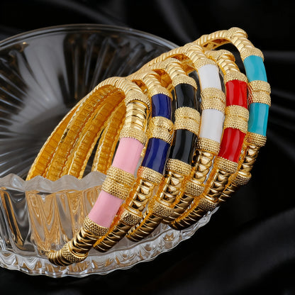 18K gold color plated Dubai bracelets, luxury Arabian wedding jewelry sets, hidden buckle women’s bracelets and rings
