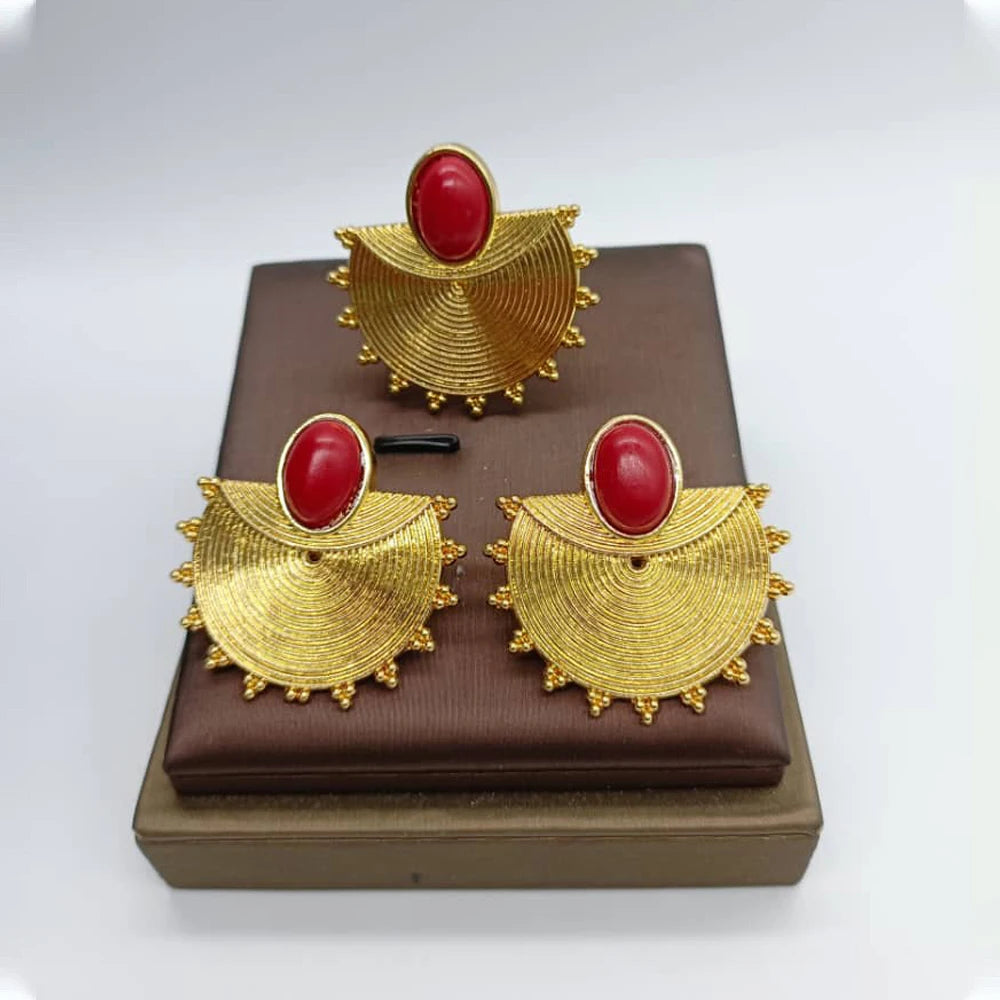 gold dubai jewelry set Gold Color Earrings Ring Set for Women Indian Luxury Earrings Ring Turkish Wedding Bride Design Jewelry