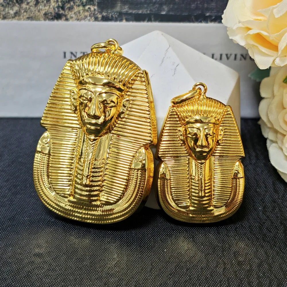 18K Gold Plated Pharaoh Portrait Pendant for Women & Men, Ethiopia Luxury Necklace Charm DIY Jewelry Making, Party Gift Jeweller