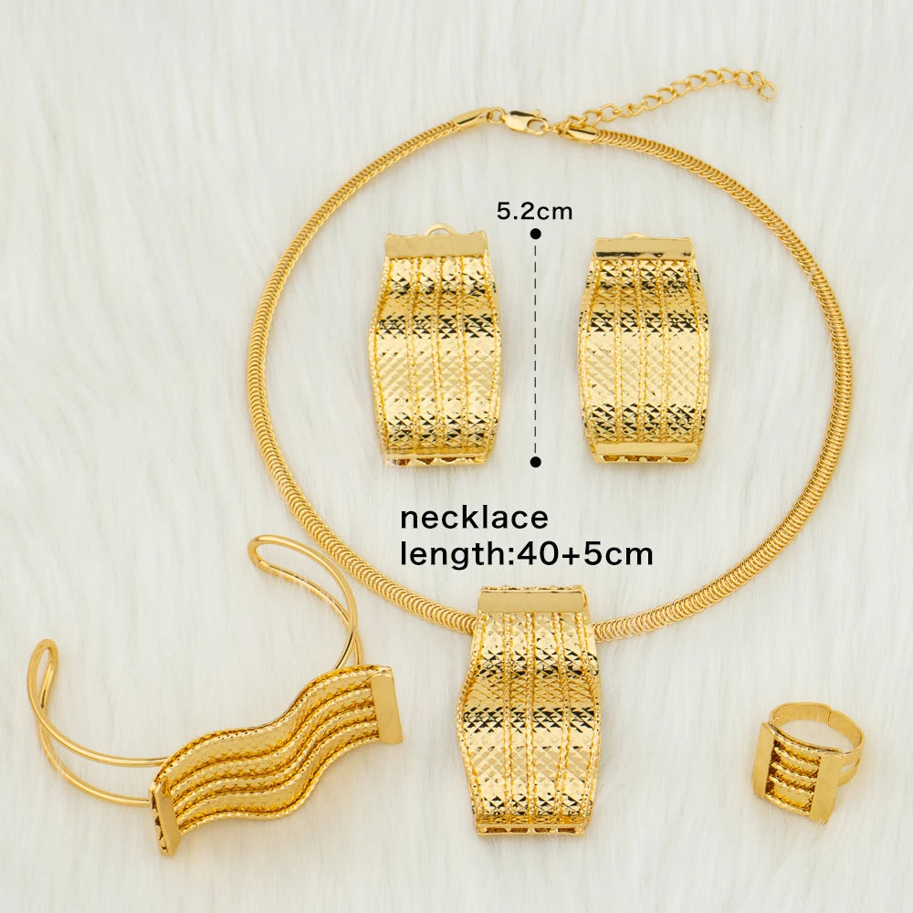 Dubai Jewelry Set Ring Bracelet Women Necklace Earrings Nigeria African New Fashion Gold Plated Bride Jewelry Wedding Party Gift