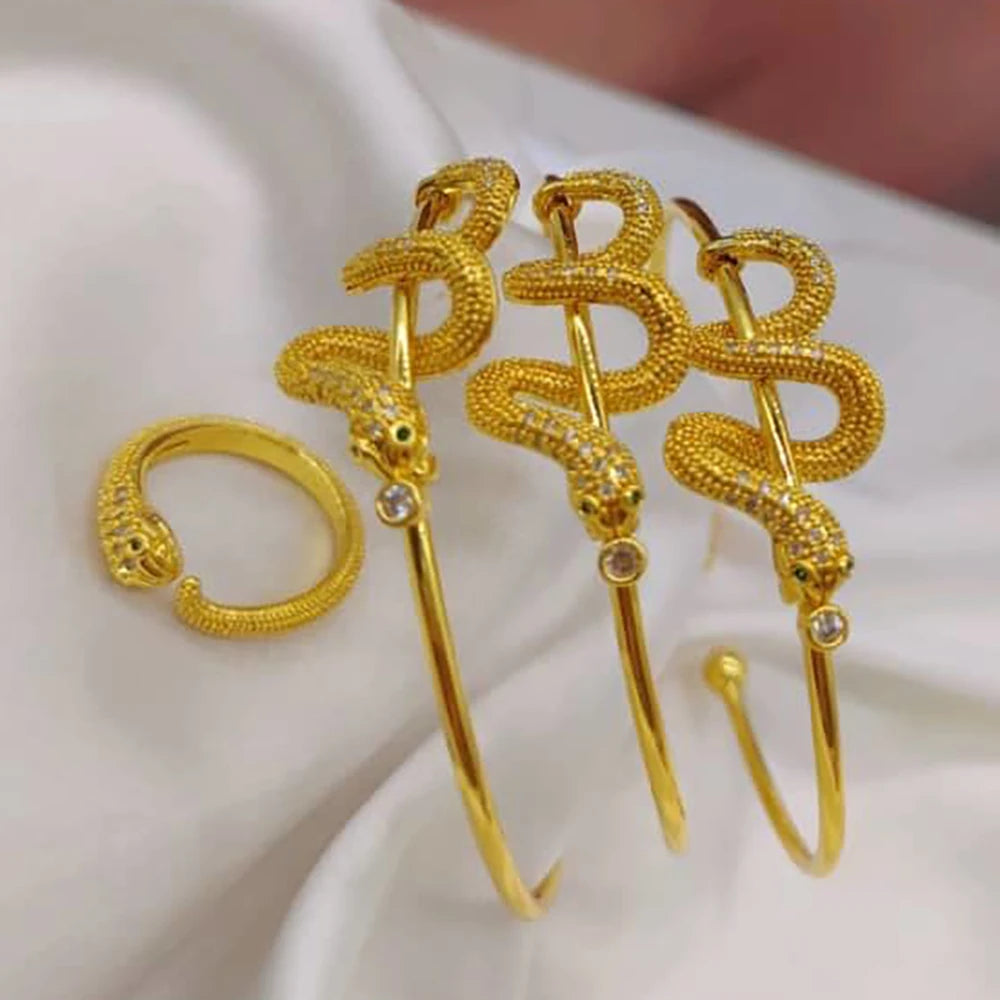 3pcs Black Zircon Cuff Bangles Dubai Gold Color Jewelry Wedding Bride Women Crystal Charm Bracelets Birthday Anniversary Gifts