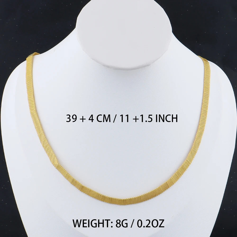 Stainless Steel Flat Necklace Gold Color Waterproof Golden Plated Snake Chains Necklaces No Fade Jewelry Accessories Gift