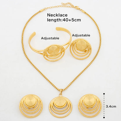 Luxury Gold Plated Jewelry Set for Women Copper African Statement Design Drop Earrings Pendant Bracelet Ring Dubai Arab Jewelry