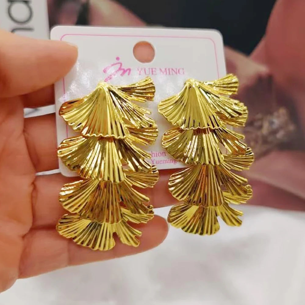 Elegant Earrings For Women Ginkgo Leaf Metal Long Geometric Ear Accessories Holiday Birthday Party Gift Fashion Jewelry