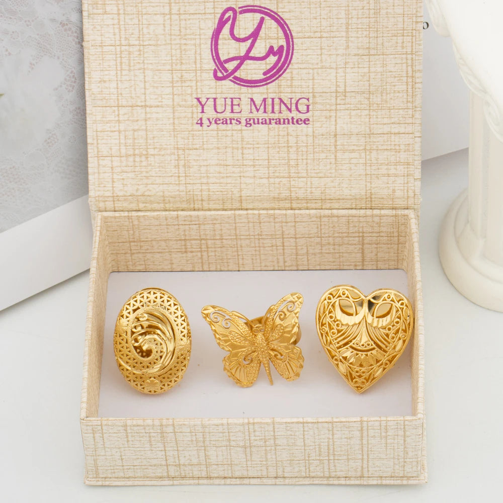 Italian Gold Plated Jewelry Set Unique Finger Ring Women Big Style Flower Elegant Rings Jewellery Sets Adjustable Ring Gifts