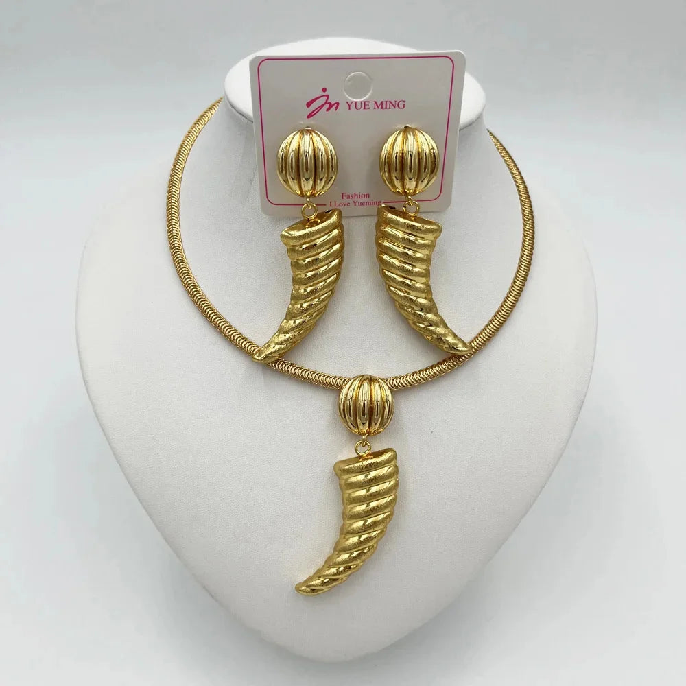 Dubai Jewelry Sets For Women Large Earrings and Pendant Necklace 2Pcs Set Nigeria Bridal Weddings Party Accessory Gifts