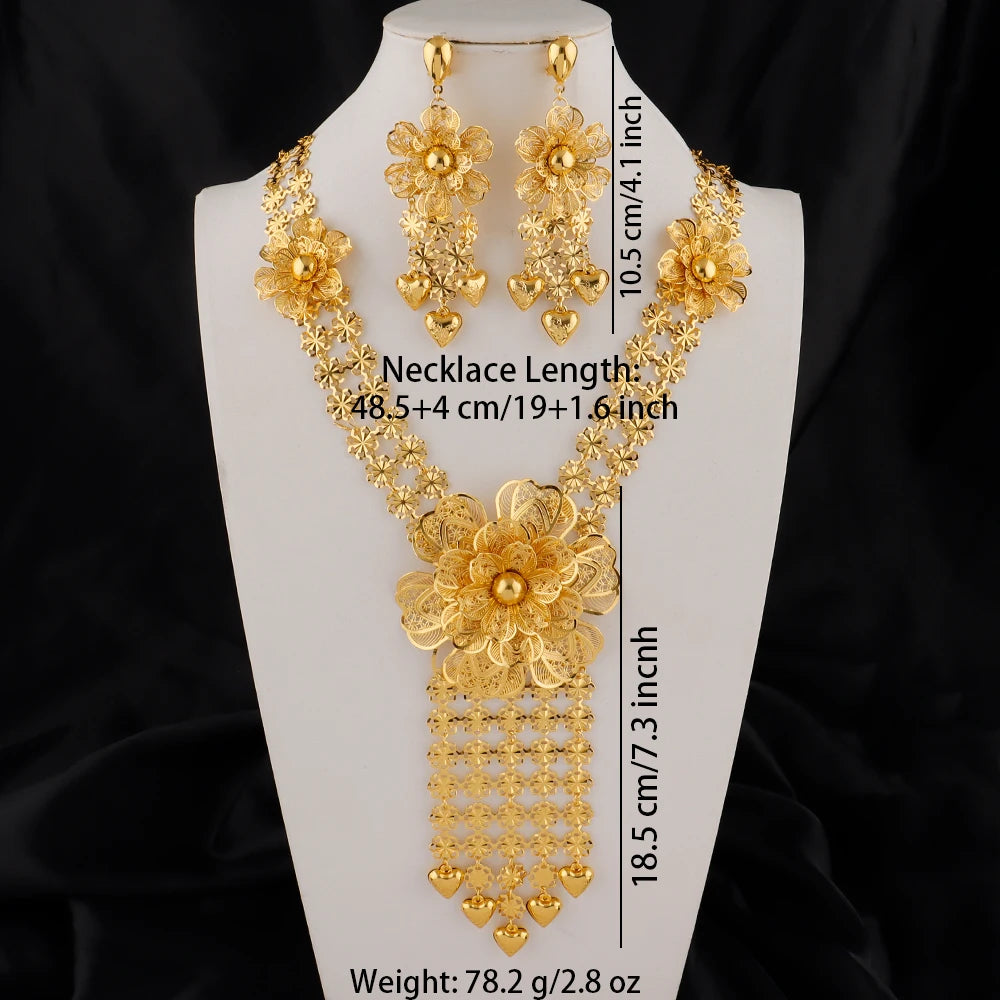 Dubai Necklace and Earrings Set Statement Design for Brides Wedding Attire Bridesmaids' Gifts, and Women's Jewelry Set