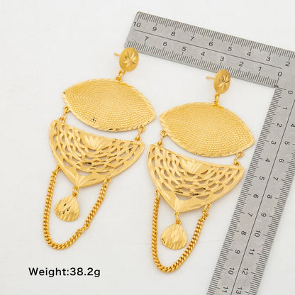 Trendy Elegant Earrings for Women Golden Color Round Geometry Exquisite Big Tassels Drop Earrings Luxury Jewellery Accessories